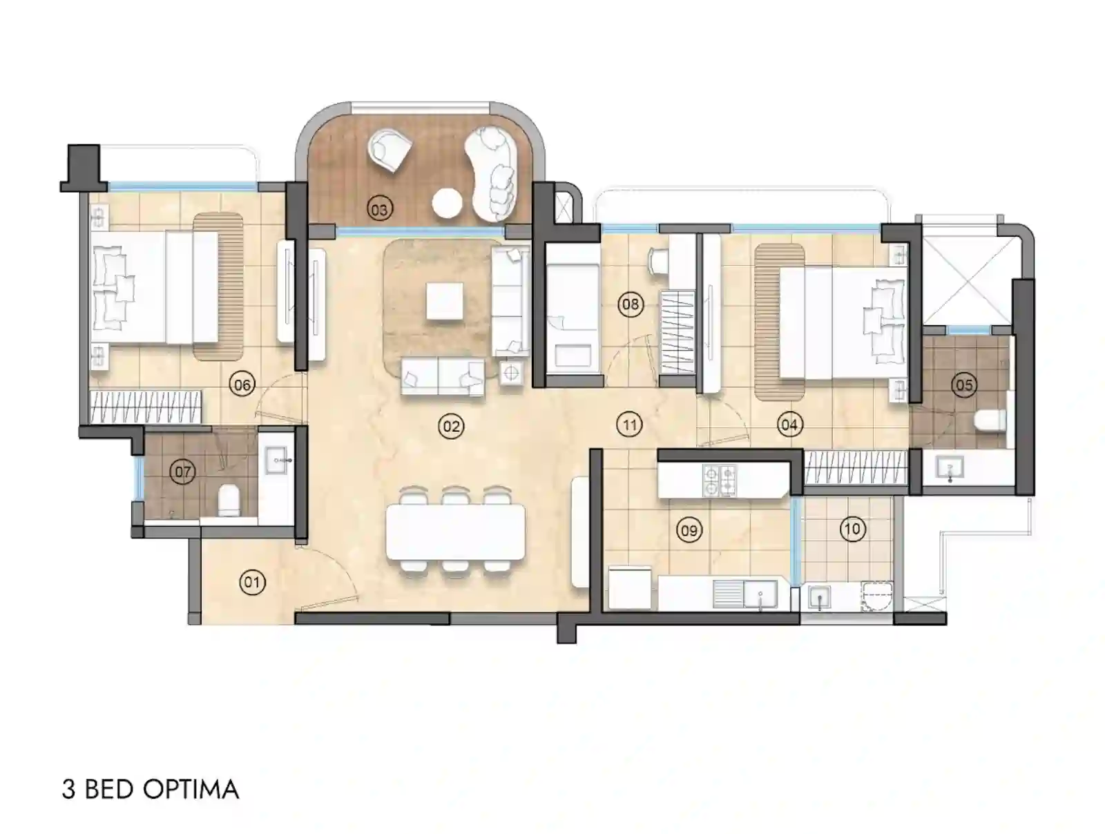 3 BHK Smart Floor Plan