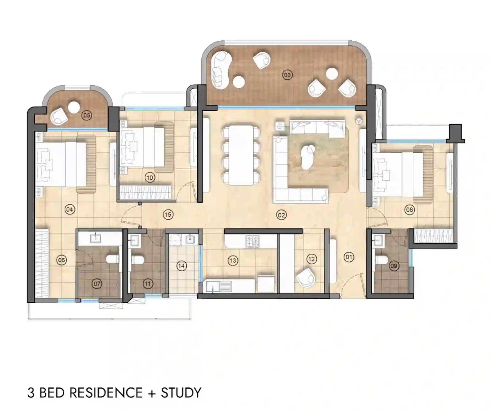 3 BHK Luxe Floor Plan